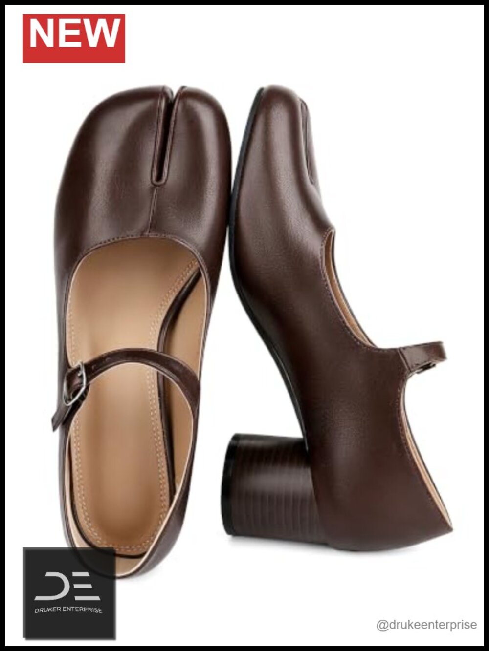 Chunky Block Heel Split Toe Pumps Faux Leather Mary Jane Dress Shoes